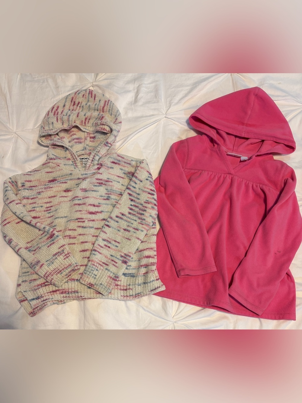 Girls Cream Hooded Sweater with Pink & Blue Speckle
